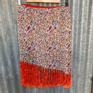Beaded Fringe multi color orange skirt size Small $35